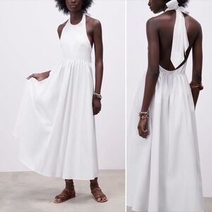 Zara White Halter Poplin Dress